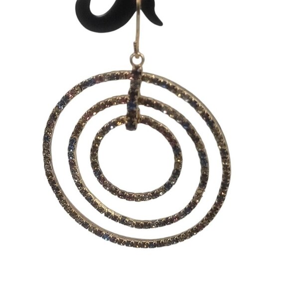 Triple Circle Multicolored Rhinestone Hoop French Wire Hook Earrlngs - Picture 2 of 16